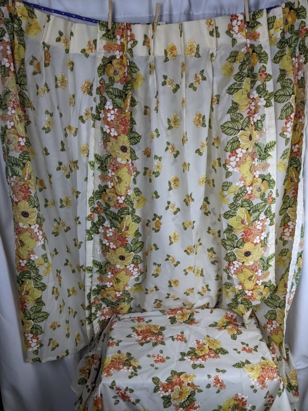 Vintage Mid Century 8pc Floral Jacobean Room Decor Curtains Bedspread Pillowcase